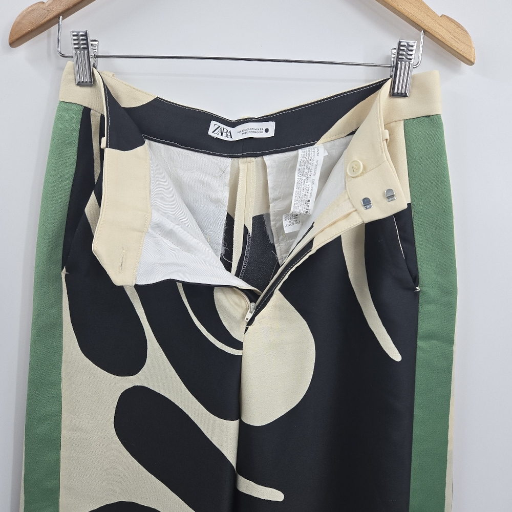 Zara Pants Wide Leg Print Cream Black Swirl XS - Picture 13 of 16